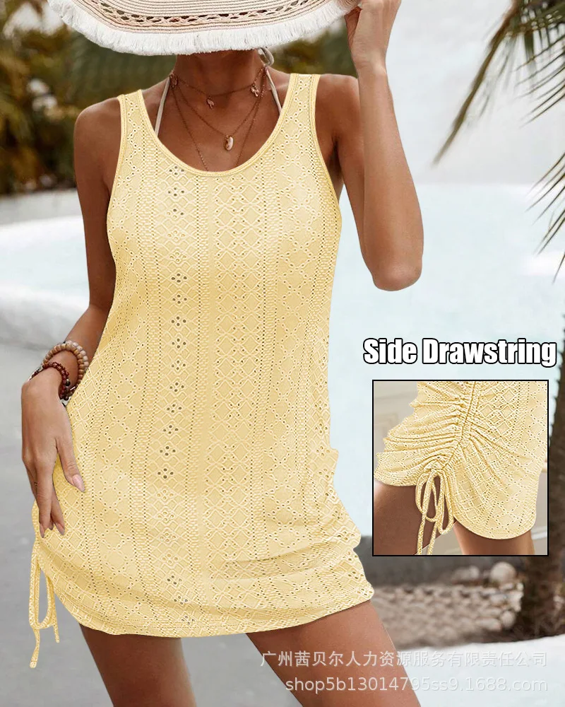 Femmes Sexy moulante évider sangle épaisse attaché détail dos nu Mini robe robe de vacances