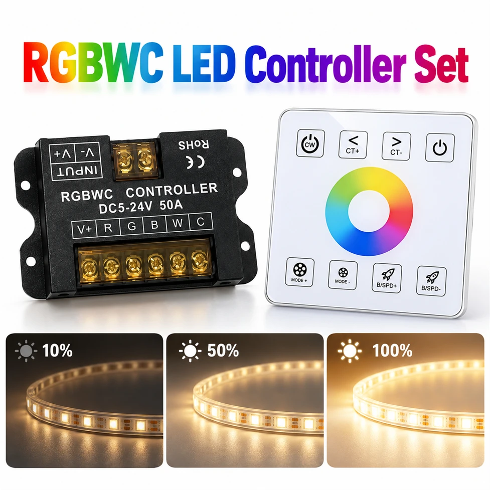 Multiple Styles RGBWC LED Controller Set DC5V-24V Touch Screen Remote Control Adjustable Brightness Speed for Home Lighting