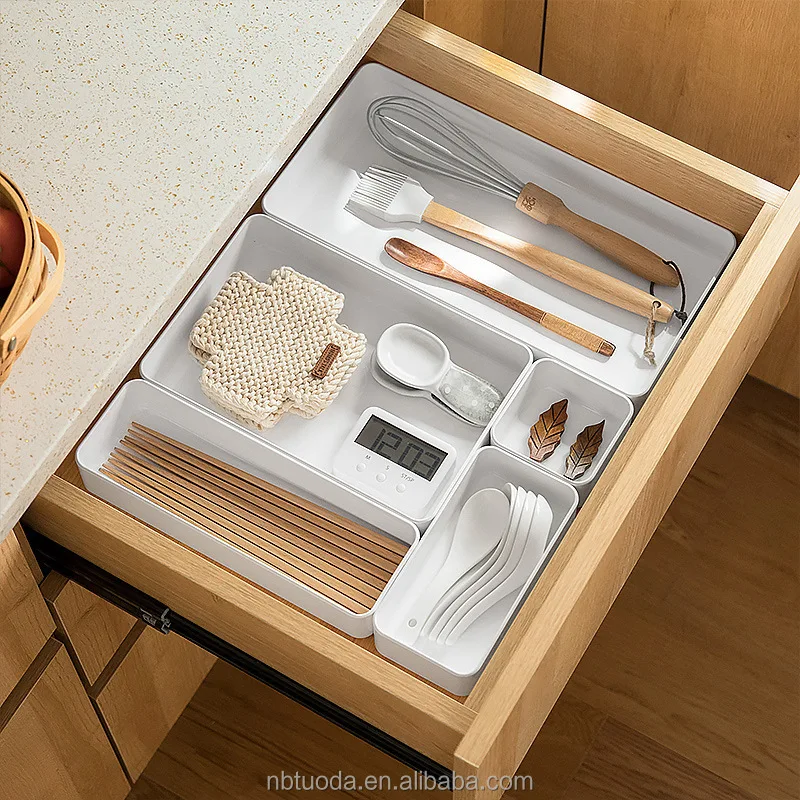 Multi-size Stackable Desk Drawer Organizer Trays Vanity Storage Bins for Storing Makeup Stationery Utensils Office Kitchen