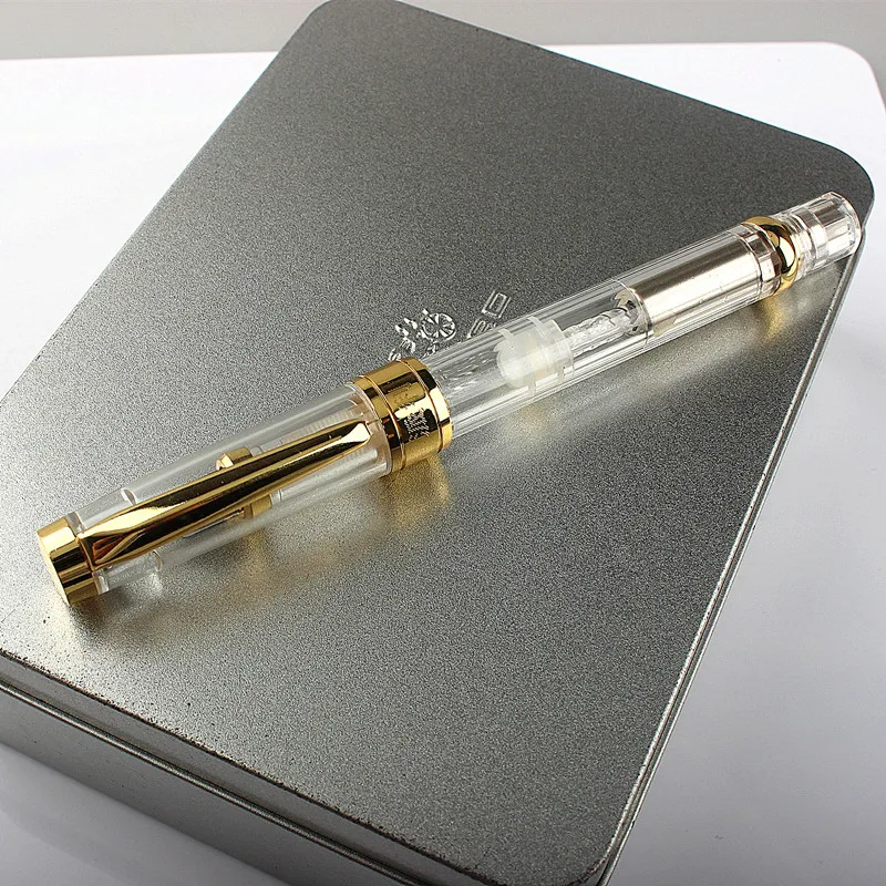 High quality Fountain Pen Transparent Resin Large-capacity Piston Filling EF/F  Nib Student Writing Ink Pen