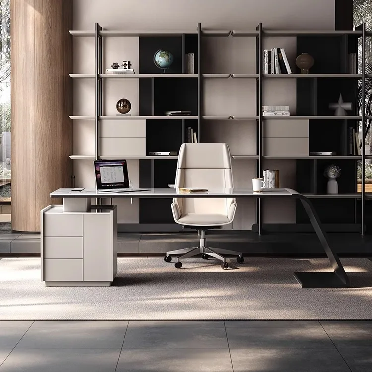 

Italian minimalist desk simple light luxury home study computer desk design master consultation writing k office chai r
