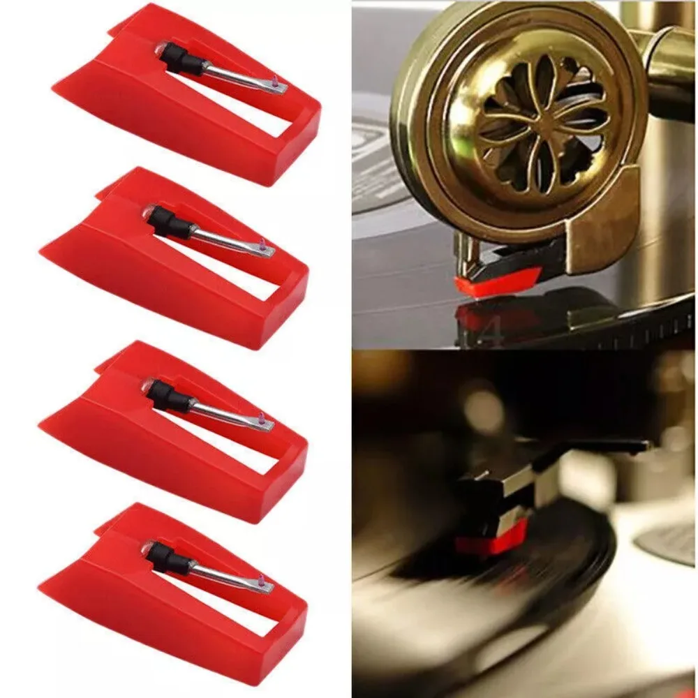 4Pcs Red Record Player Needle Sturdy Mini Turntable Replacement Stylus Repair Parts Phonograph Needle Replacement Stylus