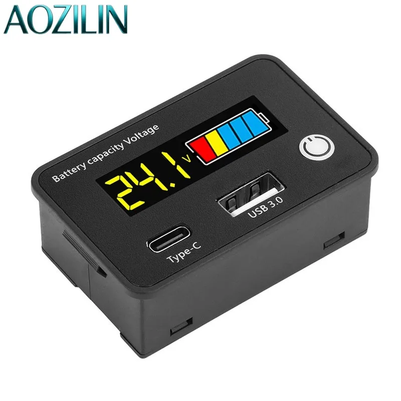 AOZILIN Digital Voltage Battery Level Meter Universal Electric Vehicle Battery Indicator With Reverse Connection Protection
