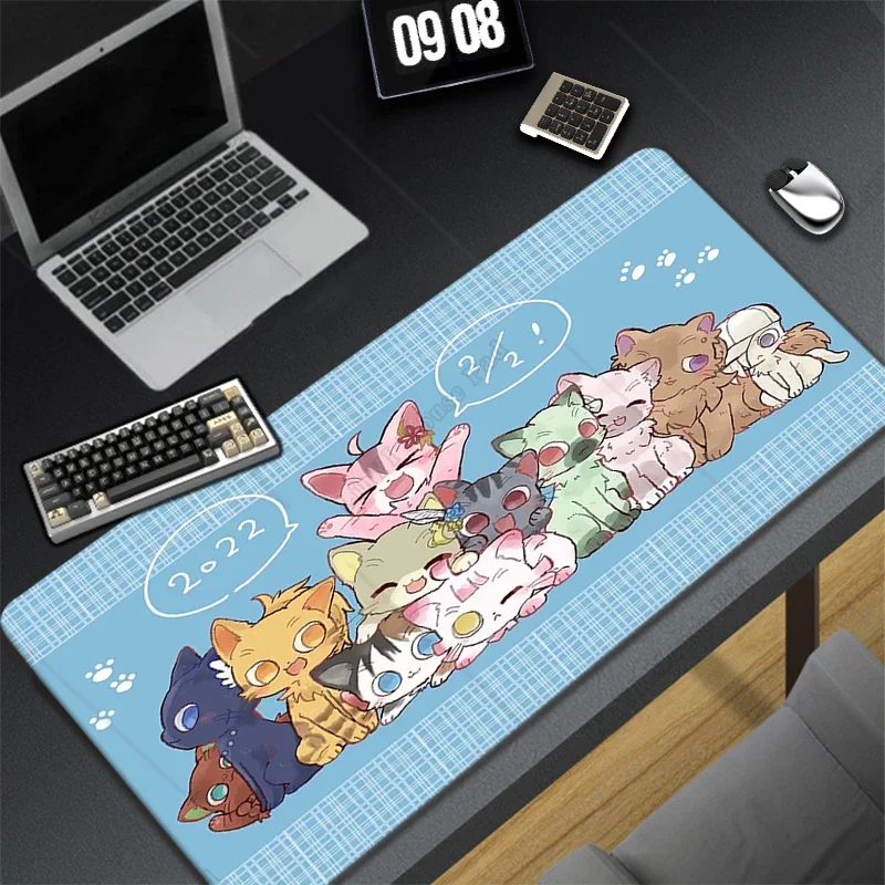 Cute Cat Large Mouse Pad Gamer Kawaii Gaming Accessories Deskpad Play Mats Anime Office Mini Pc XXL Mousepad 40x90 CM