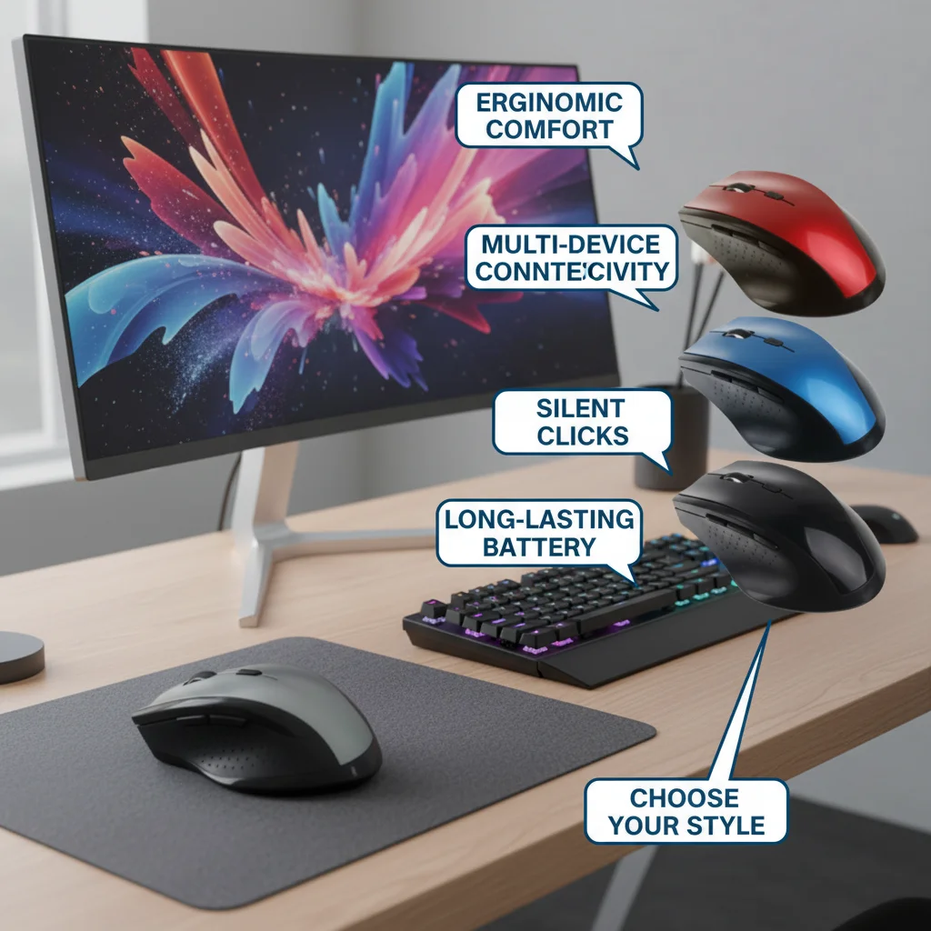 2.4G Wireless 4-Ways Scroll Optical Mouse 1200DPI Adjustable Office Stylish Ergonomic Slient Click Mouse For PC Computer Laptop