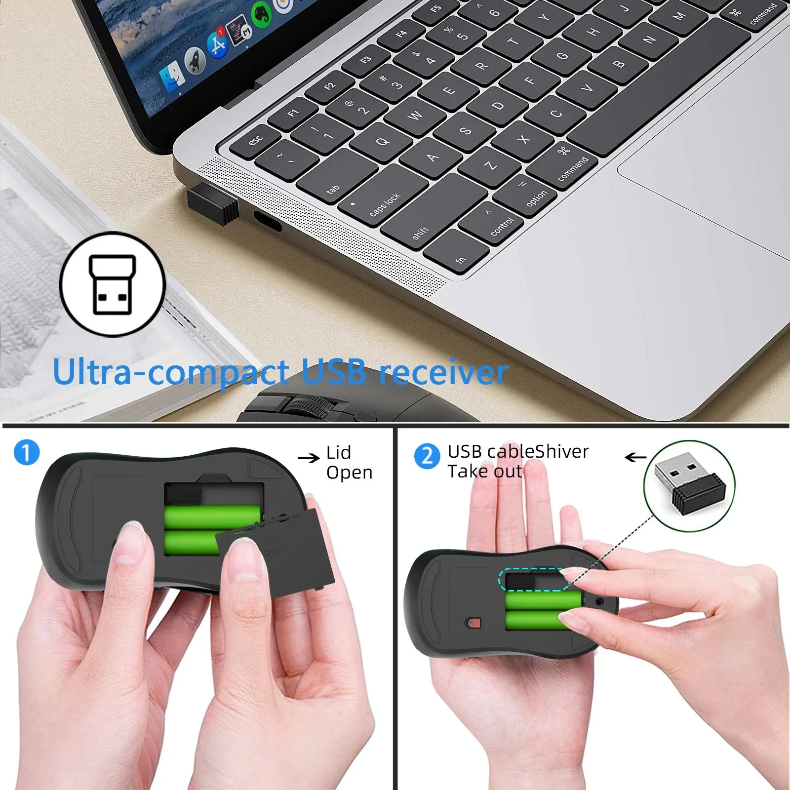 2,4G Drahtlose Maus Gaming Maus Ergonomische Mäuse 800-1200-1600 DPI Maus Wiederaufladbare Büro Mäuse für PC Laptop macbook Pro – Detail 4