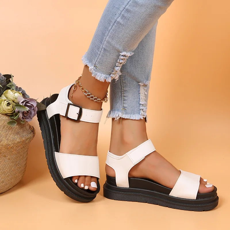 Zapatos cómodos de verano para mujer, sandalias de plataforma con punta abierta, hebilla unidireccional, talla grande 43