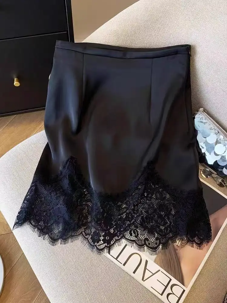 

Silk Satin High Waist Draped Sensation Women's Skirt A-Line Loose Fit Pure Color Commute Sle Summer Faion 2025
