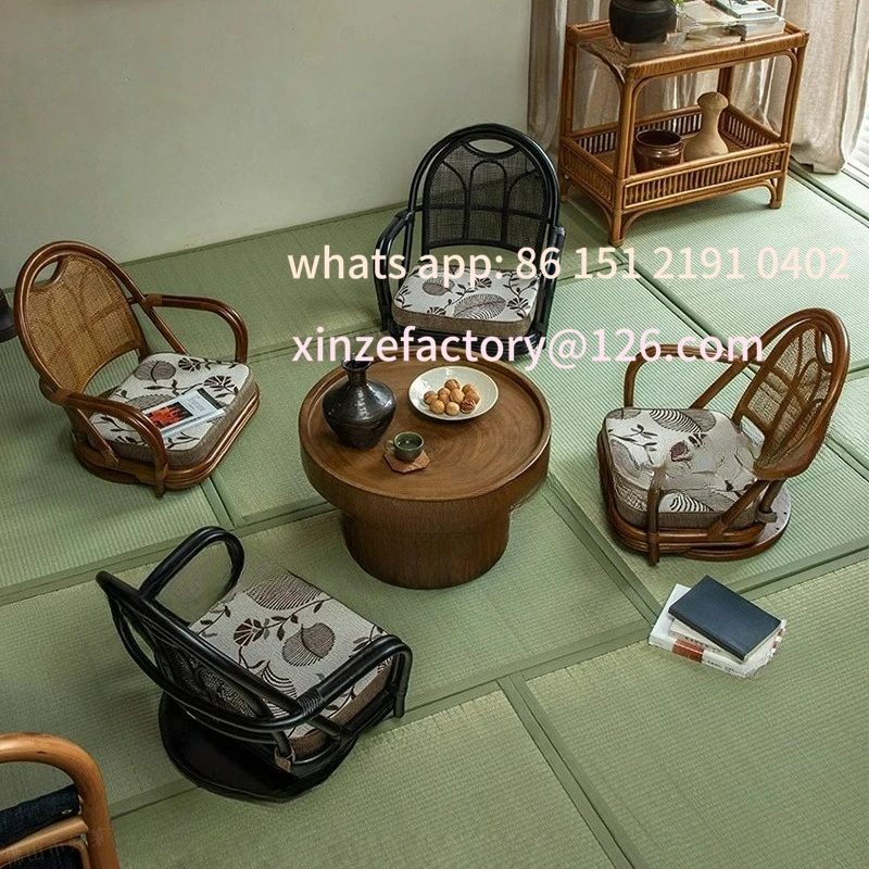 Estilo japonês wabi-**** vento tatami assento cadeira de lazer b & b sala de chá bay janela mesa rattan cadeira traseira giratória