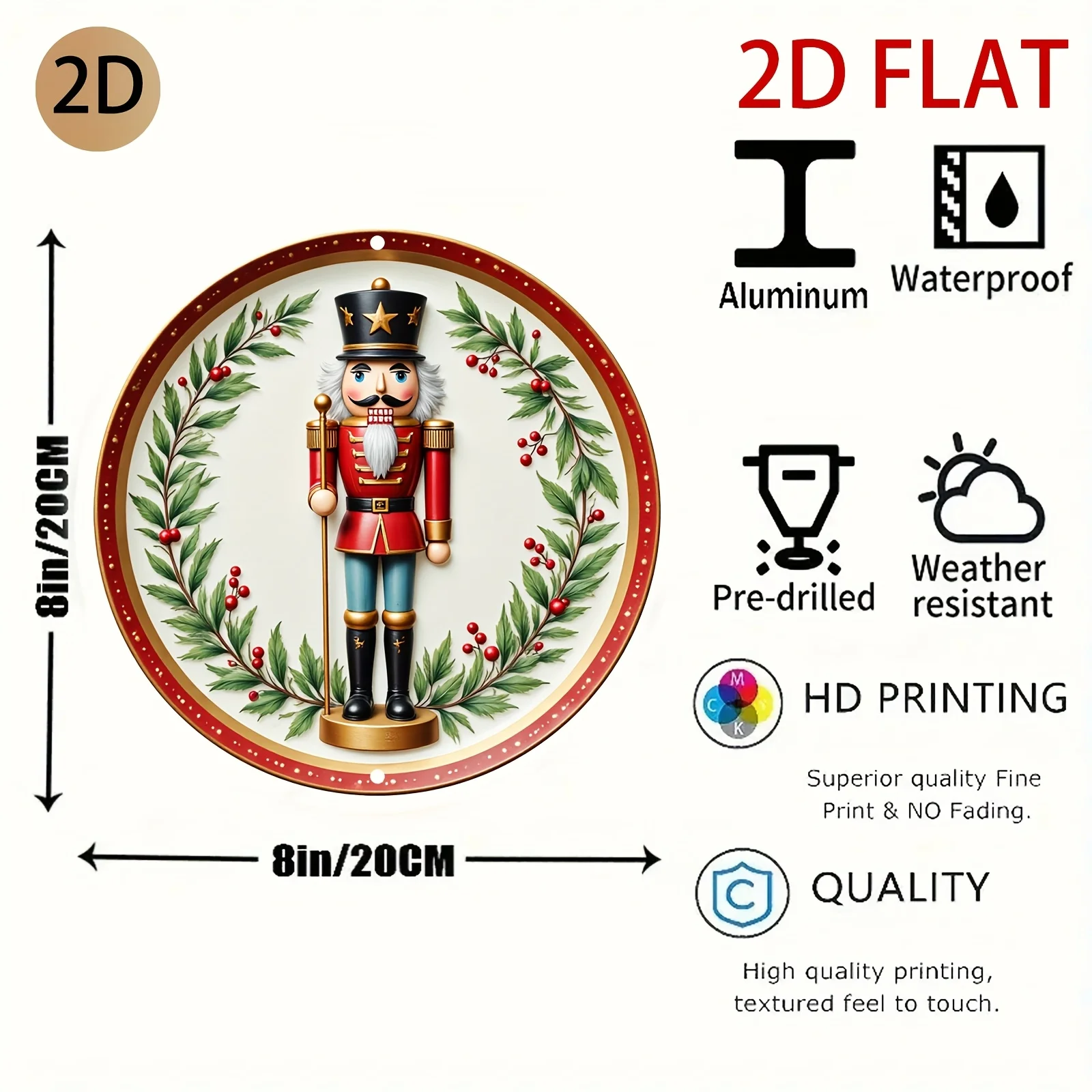 2D plane Nutcracker themed circular mental with festive holly design Christmas themed wall art suitable for home dining
