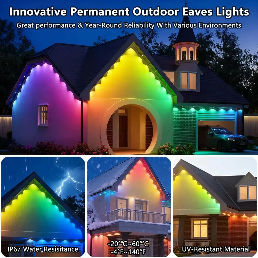 مصابيح RGBTW الخارجية الذكية، يمكن التحكم فيها بالذكاء الاصطناعي بقوة 200 قدم، مقاومة للعوامل الجوية للاستخدام الدائري العام، متوافقة مع Alexa وGoogle Assistant #5