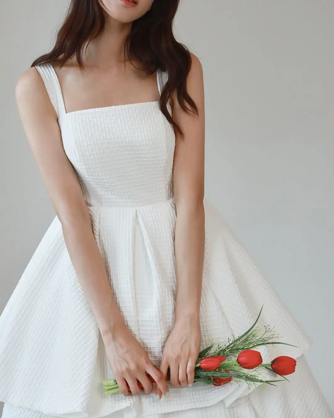 MD Elegant Square Neck Spaghetti Strap White A-line  Wedding Dresses Korea Photoshoot Floor Length Formal Party Dress Customized