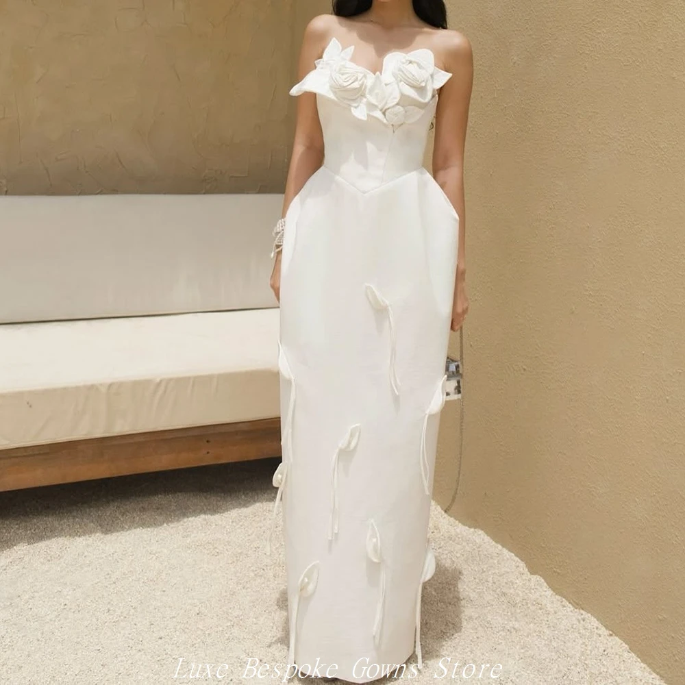 

Women's Formal Evening Gowns Straight Floor-length Strapless Sleeveless Prom Dresses Fashion Flowers Backless Customized Gowns