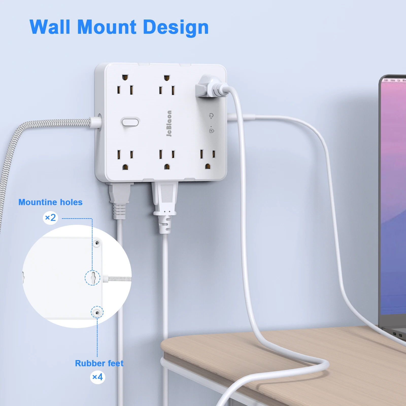Multi Tap Power Strip US Plug - 12 AC Outlets 4 USB Ports 5ft Extension Cord Electrical Socket Network Filter for Home Office