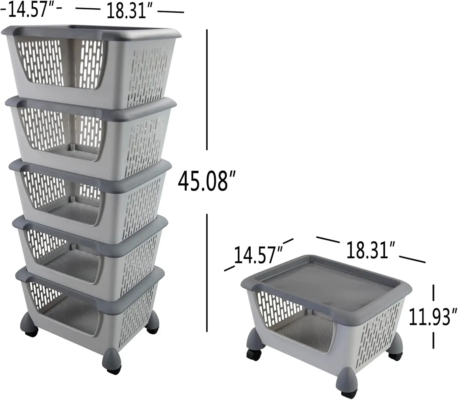 5-Pack Large Stackable Storage Bins, Stacking Baskets for Fruit, Vegeable, Toys (Grey)