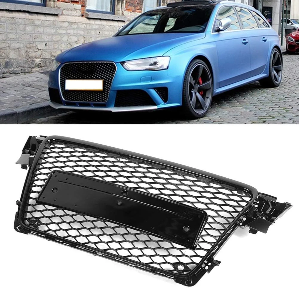 Front Bumper Grille With License Plate Frame Honeycomb Radiator Grille Shield Compatible For A4 B8 2008-2012 dropship Wholesale