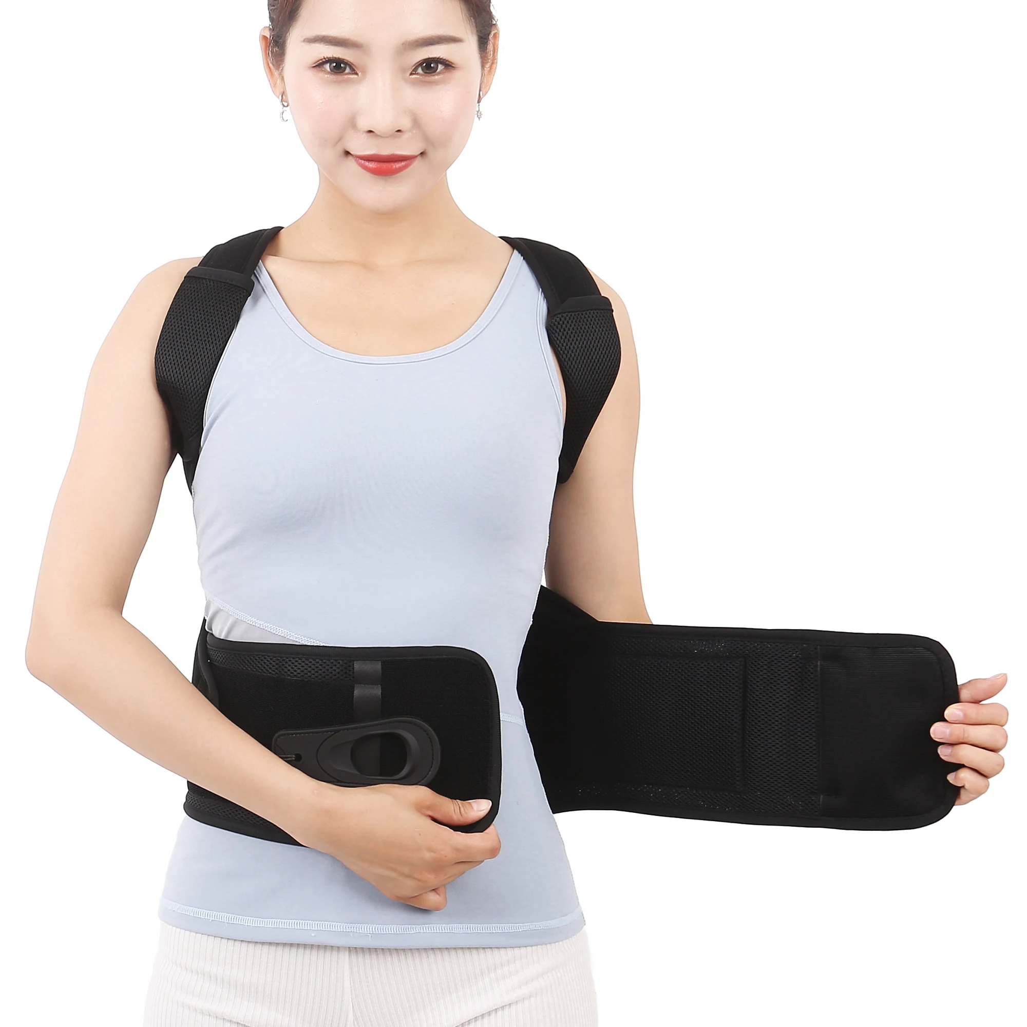 Hot Selling Houding Correctie Riem Schouder Lumbale Brace Wervelkolom Rugsteun Riem Verstelbare Rugsteun Riem Zwart Volwassen