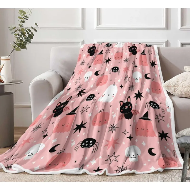 بطانية الهالوين، بطانية أريكة سرير دافئة ومريحة على شكل شبح اليقطين اللطيف الوردي، بطانية من الفلانيل المضحكة