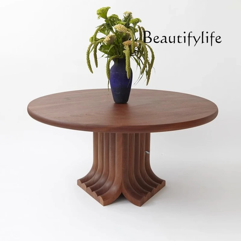 

Medieval retro all-solid wood round dining table designer creative small apartment round table simple art round dining table