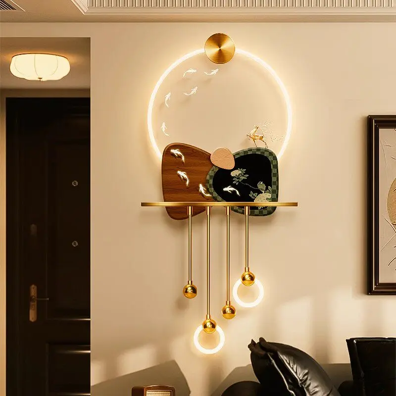 Stone running entrance decoration painting background wall LED wall lamp ancient style living room luminous hanging painting