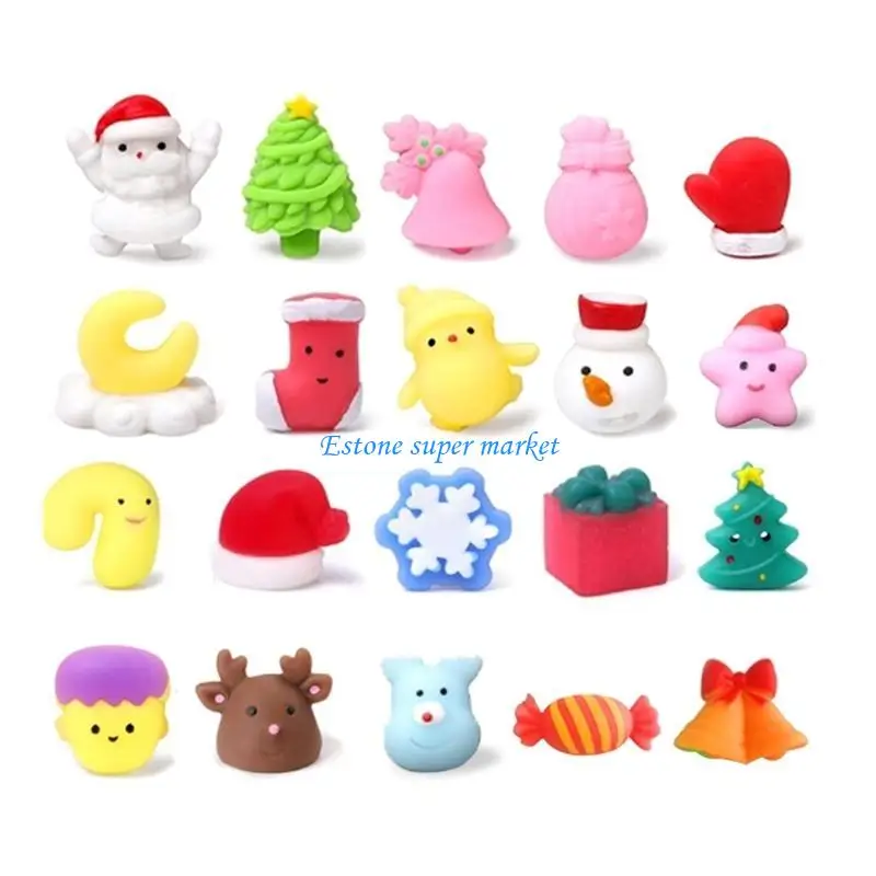 090B 24pcs Christmas Soft Toy Stress Reliever Fidgets Toy Santa Christmas Decompression for Kids Adult