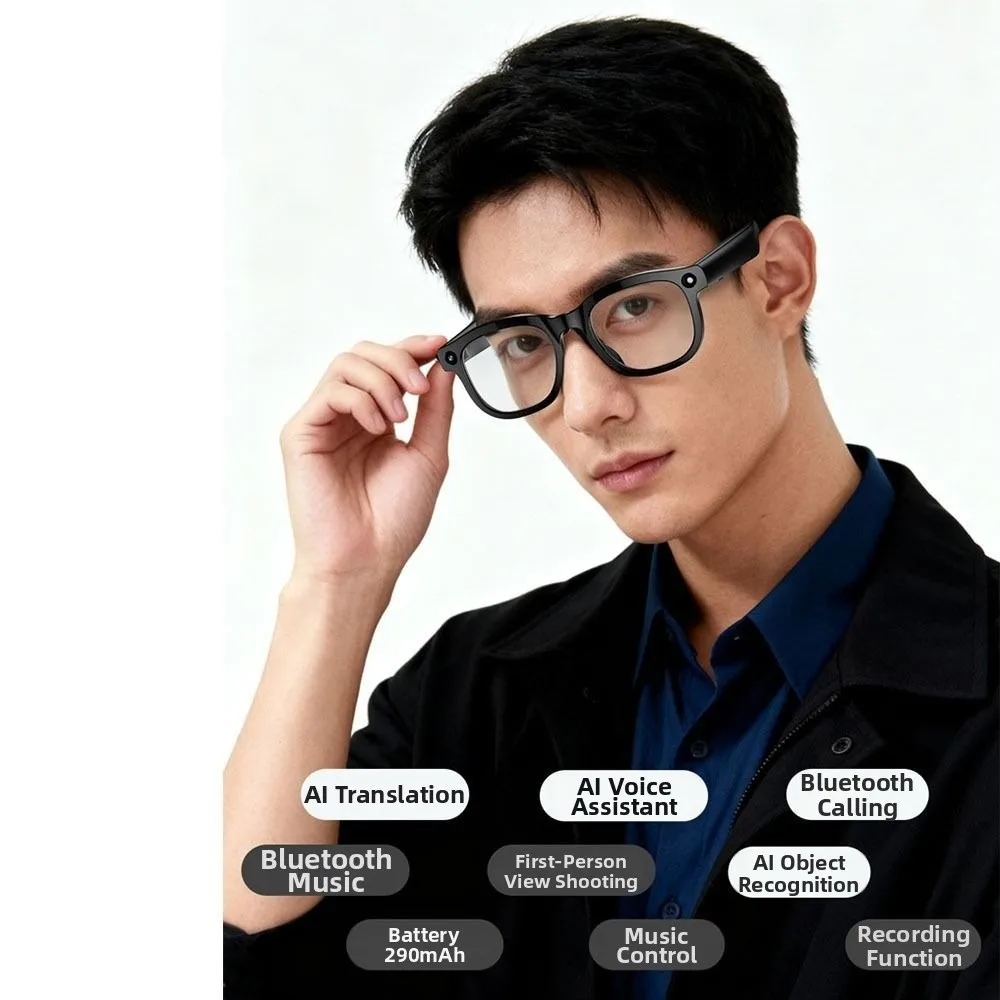 Real-time Translation AI Smart Glasses Anti-Blue Light 1080P Video Recording Smart Video Glasses Wearable Tech Bluetooth Audio