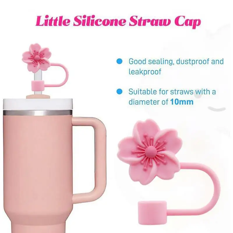 Cute Flower Straw Covers For Stanleys Tumbler Cups Accessories Kawaii Silicone Straw Toppers Protector Caps For 10mm Straws