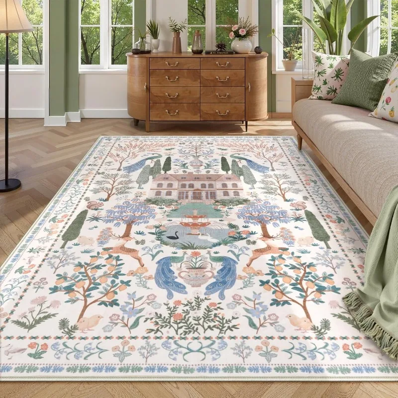

Fresh Countryside Living Room Carpet Large Area Foldable Machine Washable Bedroom Bedside Rug Soft Coffee Table Floor Mat Tapis