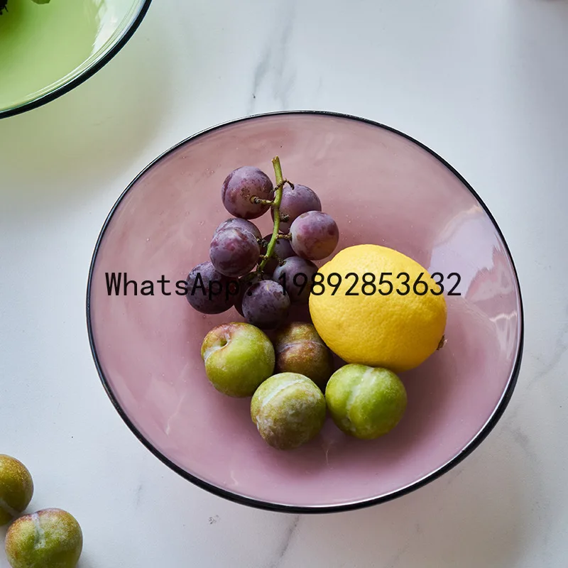 

Фарфоровая ваза в скандинавском стиле с розовой окантовкой, стеклянная тарелка для фруктов, декоративная ваза для стола.