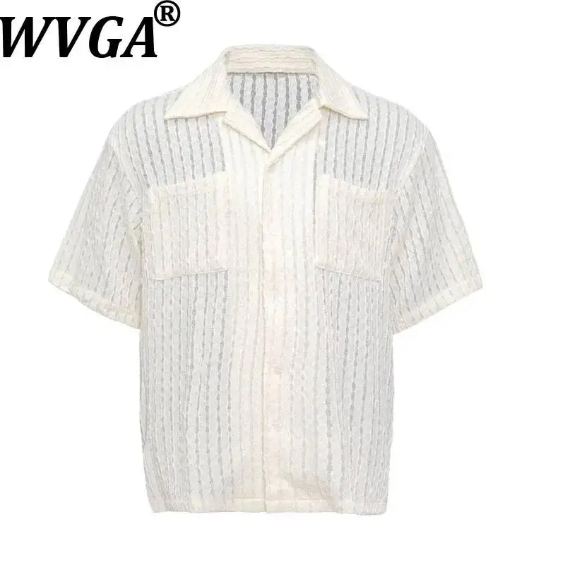 

WVGA Autumn New Men Unique Design Hollowed Out Trendy Cuban Collar Tops Niche Chic Casual Short Sleeve Fashion Shirts Ins W24418
