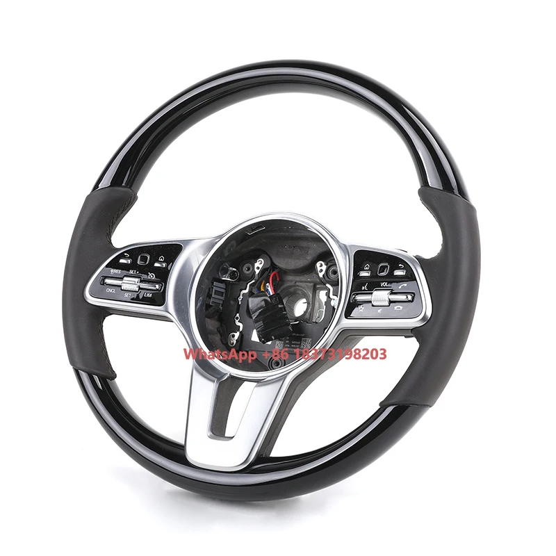 メルセデス・ベンツSクラスW222 W223 W247 W246 W242用カスタムボラントブラックピアノレザー限定木製ステアリングホイール