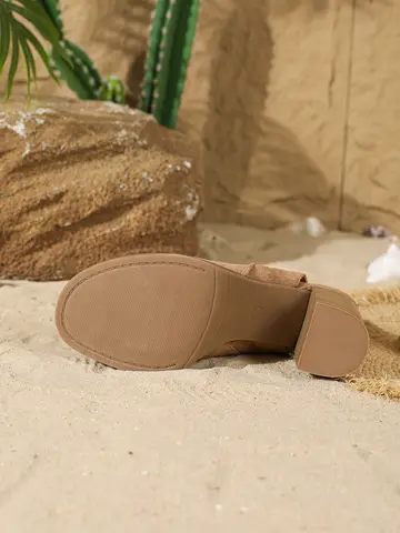 Cool boots with side zipper, fish mouth hollowed out, thick high heels, Roman sandals