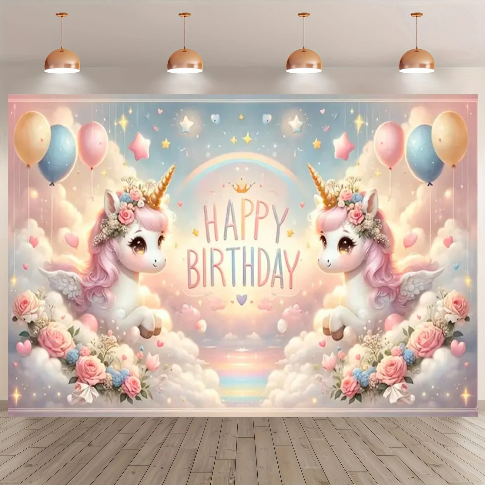 Rosa 3D Einhorn Hintergrund Mädchen Geburtstag Party Kuchen Tischdekoration Lieferungen Banner Baby Taufe Geschenk Fotografie Requisiten – Detail 4