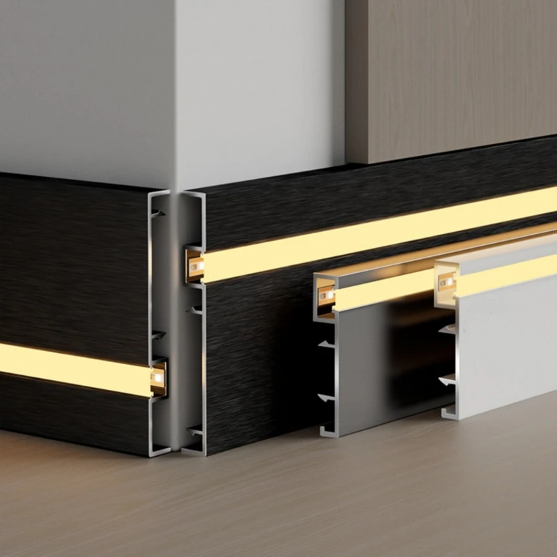 H80mm LED Skirting Line 0.5m 1m Brushed LED Aluminium Profile Floor Baseboard Bar Strip Light Metal Wall Skirting Linear Lamp