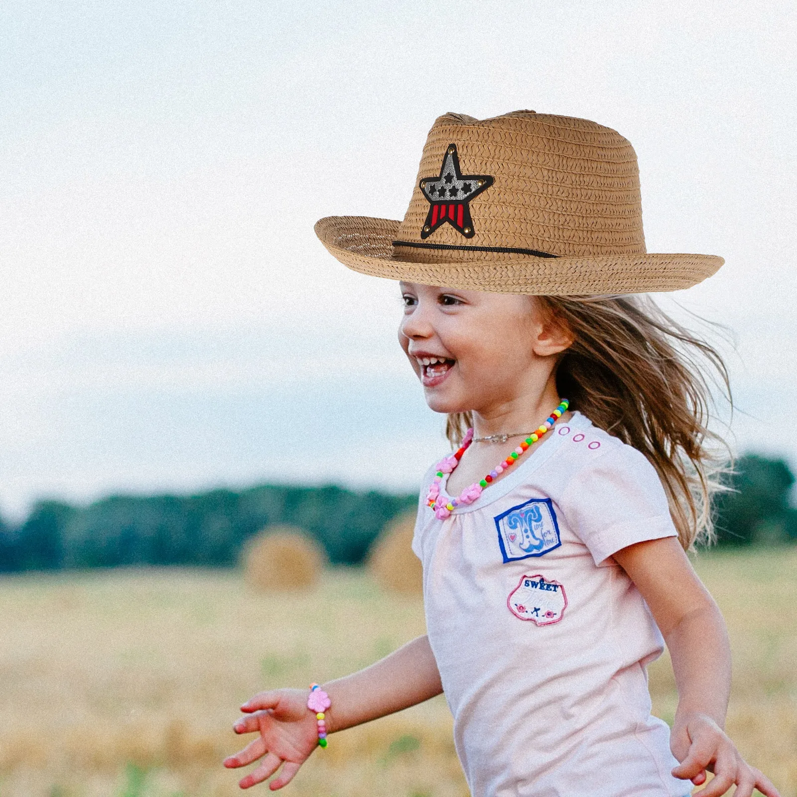 

Straw Hats for Kids Cowboy Hat Summer Tea Party Outdoor Sun Protection Wide Brim Kid Girls Birthday Cap
