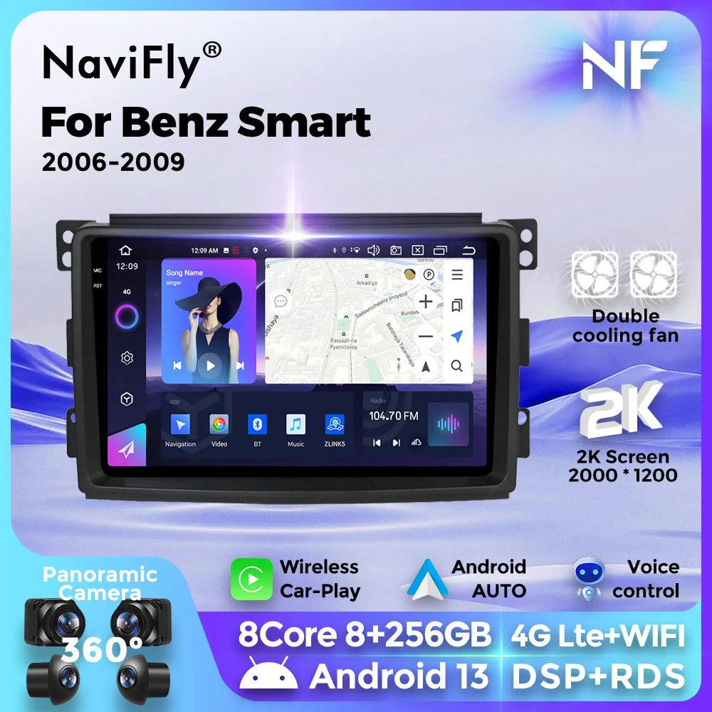 Navifly Android Car Radio Multimedia Video Player GPS For Mercedes Benz Smart Fortwo 451 2006 2007 2008 2009 Carplay 2Din Stereo