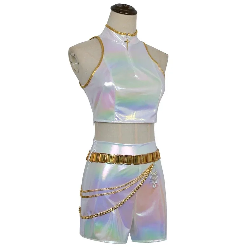 

2025 Anime Demon Rumi Cosplay Costume Hunters Adult Top Vest Shorts Chain Outfits Halloween Carnival Party Suit Women Kids dl;1