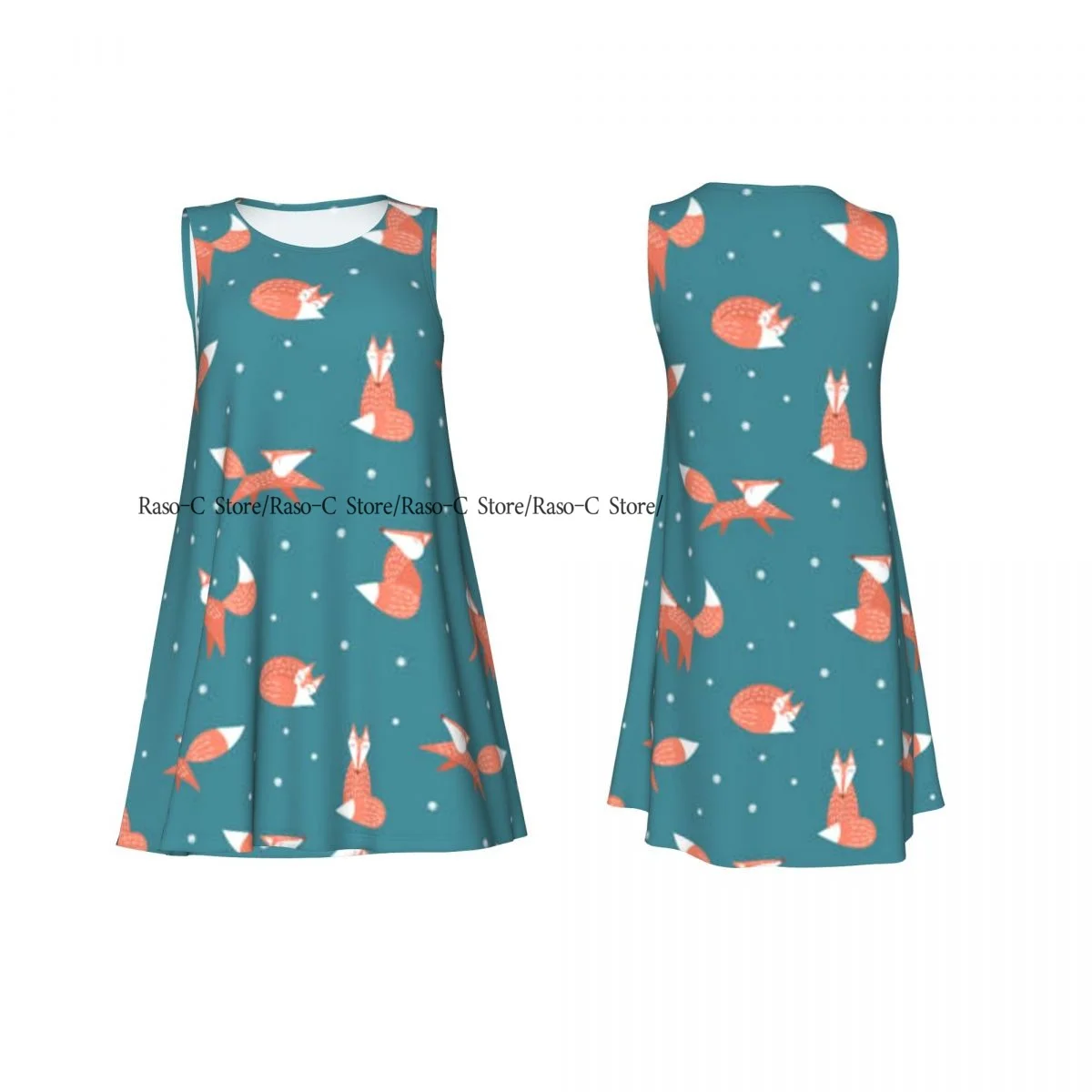 ชุดสตรีฤดูร้อน Casual T เสื้อชุดชายหาดการ์ตูนสุนัขจิ้งจอก Woodland สัตว์ชุดถัง