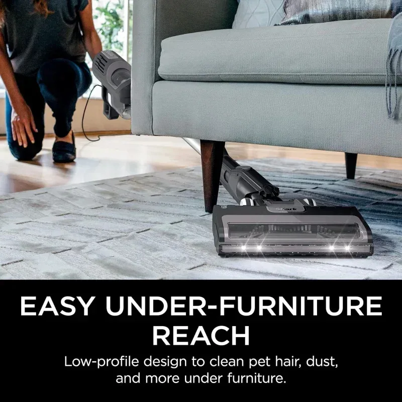 مكنسة كهربائية TGBFShark HS152AMZ UltraLight Pet Plus ذات عصا سلكية، مع توجيه دوار، مصابيح أمامية LED، كوب غبار قابل للإزالة، دقة، علي