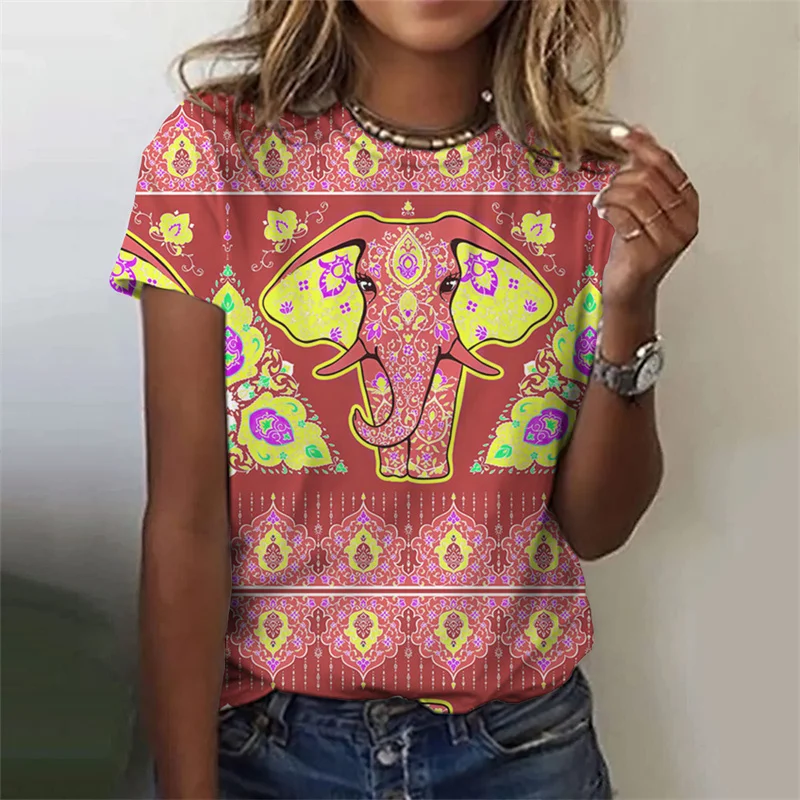 Camisetas étnicas de elefante con estampado 3D de animales Vintage para mujer, nueva camiseta de manga corta Y2k, camisetas Harajuku, ropa femenina