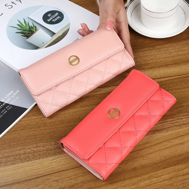 2022 New Women Wallet Lady Clutch Leather Plaid Hasp Female Wallets Long Card Holder Phone Bag Money Coin Pocket Ladies Purses