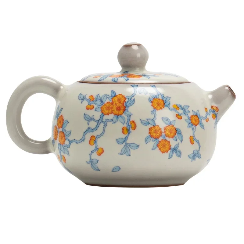 Apricot Blue Branch Ru Kiln Xishi Pot High-grade Ceramic Tea Set Teapot Chinese Household Kung Fu Teapot 1Pot 2 Cups Teaset Gift