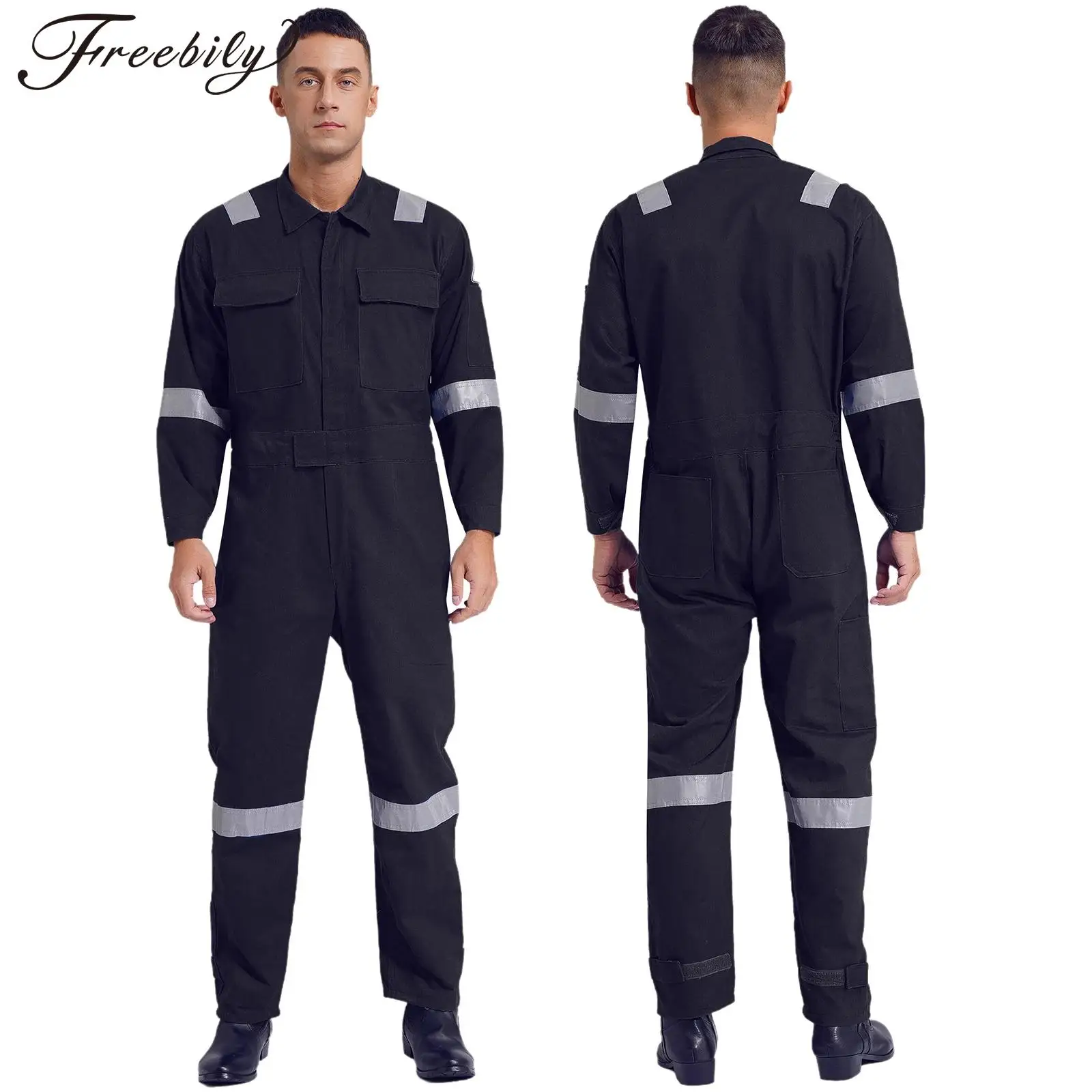 

Adult 100% Cotton Work Overalls Long Sleeve Reflective Strips Jumpsuit Dust-free Coveralls Factory Workshop Maintenance Uniform