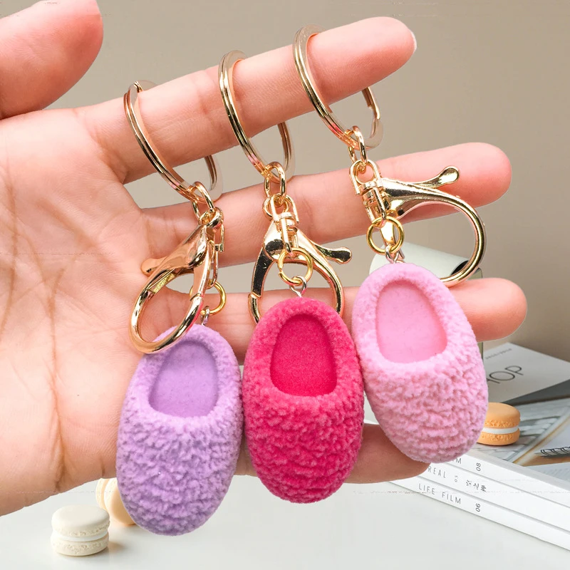 Cute Mini Slipper Shoes Keychain 3D Plush Slipper Pendant Keyring Backpack Charm Creative Bag Hanging Decoration