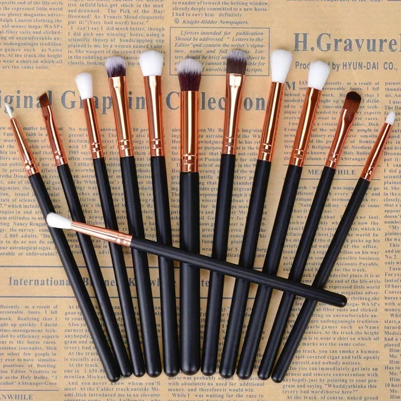 12 Pcs Wood Handle Professional Eye Brush Set Eyeshadow Eyebrow Blending Eyelash Makeup Brushes Set Soft Synthetic Hairs
