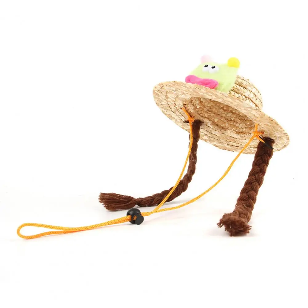 

High-quality Pet Headwear Pet Braided Straw Hat Set with Cute Frog Doll Adorable Summer Shade for Cats for Outings for Dogs