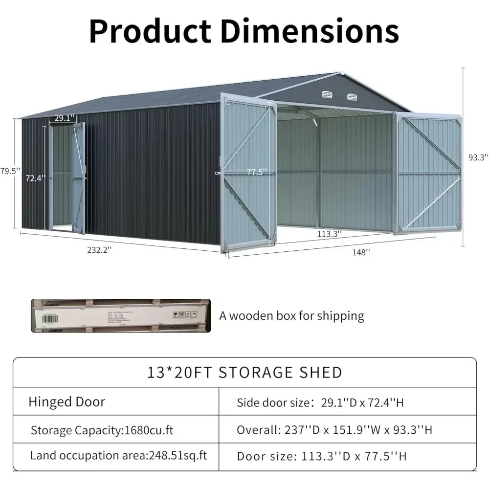 13x20 Feet Outdoor Storage Shed with Ventilation, Lockable Design, Portable Shelter, Heavy Duty Weather Resistant Tool Shed