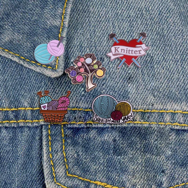 Fashion Knit Badge Yarn Art Enamel Pin Women's Brooch Sweater Shirt Coat Backpack Pin Cute Stuff Jewelry Accessories