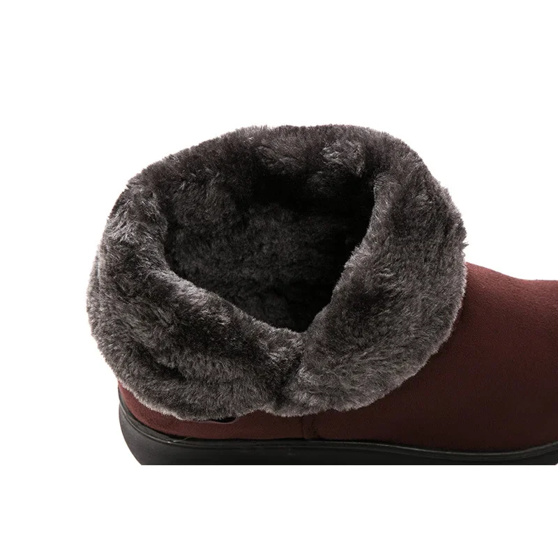 YAERNI Hot Sale Shoes Women Boots Solid Slip-On Soft Cute Women Snow Boots Round Toe Flat with Winter Fur Ankle Boots