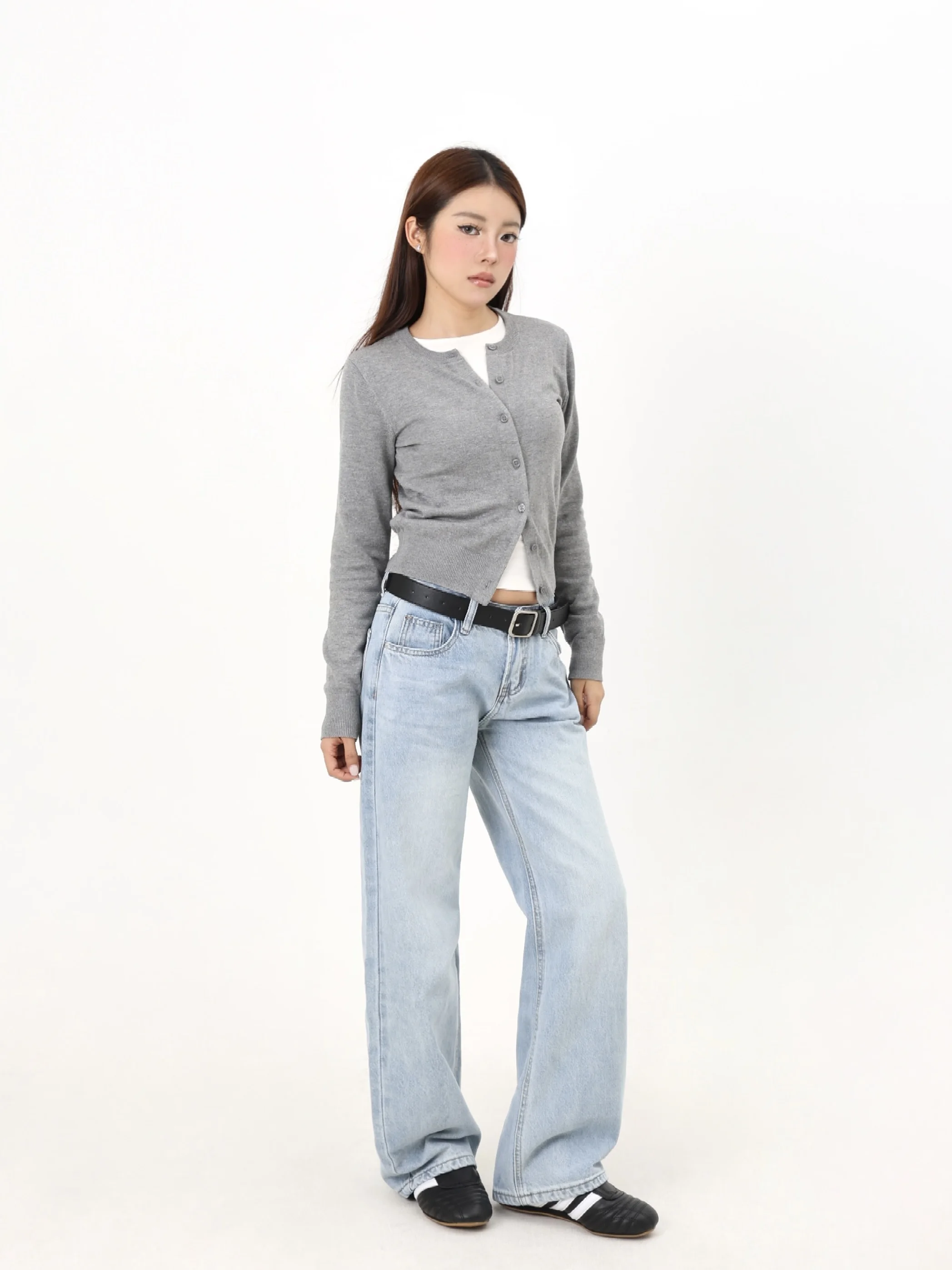 

MIMIETTE Mid-Low Waist Light Blue Straight Leg Jeans Versatile Slimming Loose Feeling Pants Women's Cotton Denim Jeans